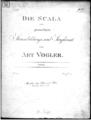 Vogler - Die Scala, oder personifizirte Stimmbildungs- und Singkunst - Score