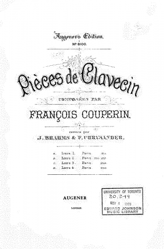 Couperin - Premier Livre de Pièces de Clavecin - Keyboard Scores - Score
