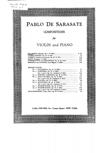 Sarasate - Les Adieux, Op. 9 - Scores and Parts