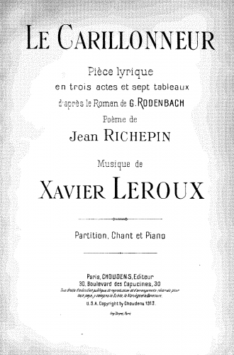 Leroux - Le carillonneur - Vocal Score - Score