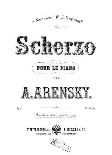 Arensky - Scherzo - Piano Score - Score