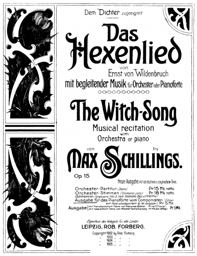 Schillings - Das Hexenlied, Op. 15 - Score