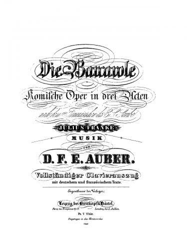 Auber - La barcarolle, ou L'Amour et la Musique - Vocal Score - Vocal Score