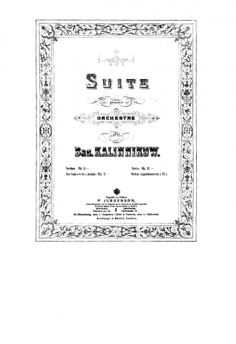 Kalinnikov - Suite for Orchestra - For Piano 4 hands (Composer) - Score