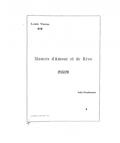 Vierne - Stances d'amour et de rêve, Op. 29 - For Voice and Piano - Score