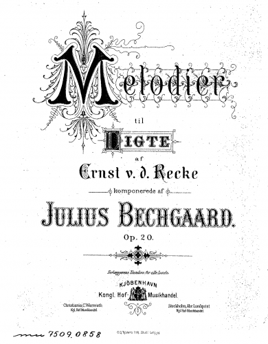 Bechgaard - Melodier til digte av Ernst Recke, Op. 20 - Score