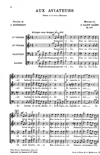 Saint-Saëns - Aux aviateurs, Op. 134 - Score