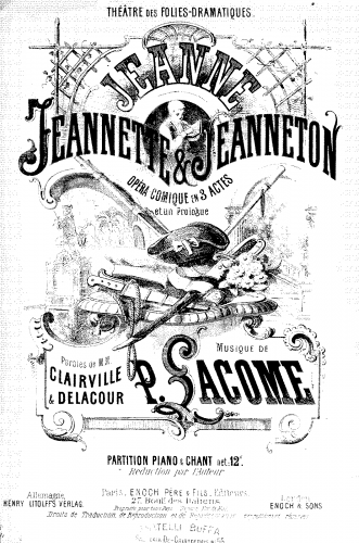 Lacôme d'Estalenx - Jeanne, Jeannette et Jeanneton - Vocal Score - Score