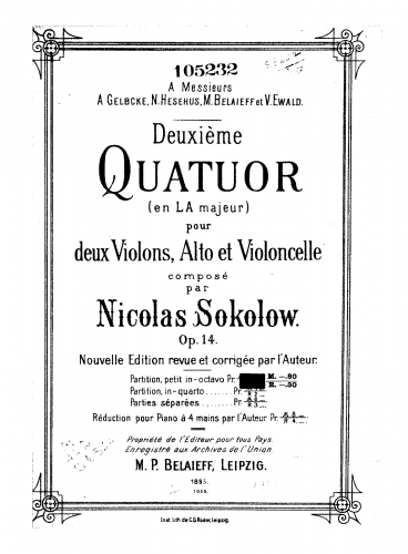Sokolov - String Quartet No. 2 - Score