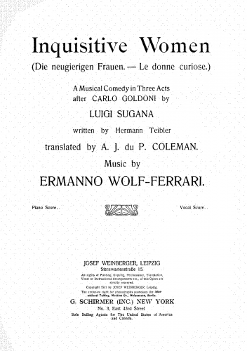 Wolf-Ferrari - Le donne curiose - Vocal Score - Score