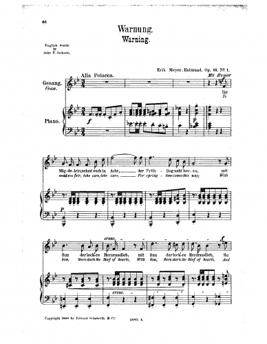 Meyer-Helmund - Drei Lieder - 1. Warnung (B♭ major)