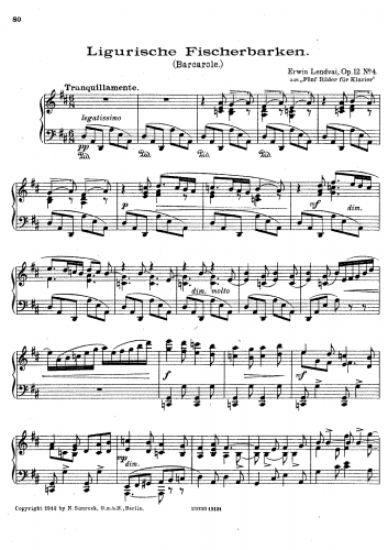 Lendvai - 5 Bilder für Klavier, Op. 12 - No. 4 - Ligurische Fischerbarken (Barcarole)