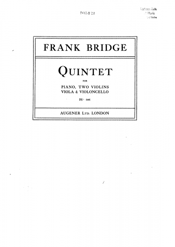 Bridge - Piano Quintet - Scores and Parts