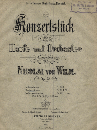 Wilm - Konzertstück - For Harp and Piano - Score