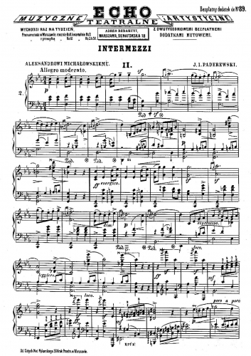 Paderewski - Intermezzo No. 2 - Score