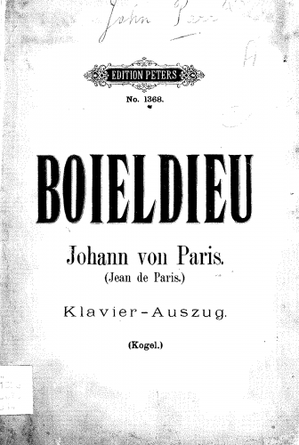 Boieldieu - Jean de Paris - Vocal Score - Score