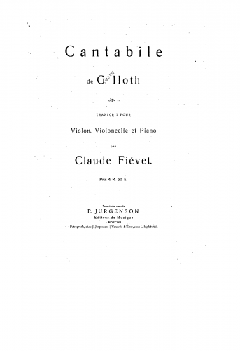 Hoth - Cantabile - For Piano Trio (Fiévet)