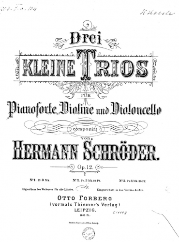 Schröder - 3 Kleine Trios - Scores and Parts