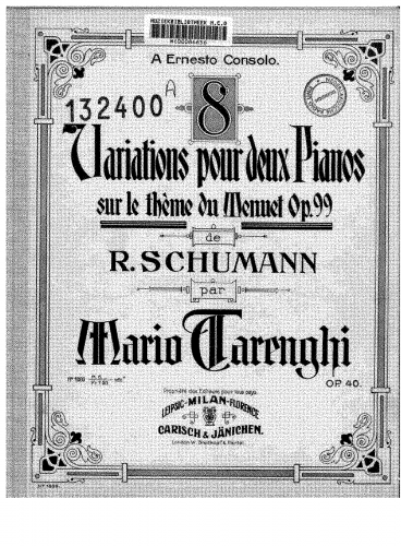 Tarenghi - Huit variations pour deux pianos sur un thème de Menuet op.99 de R. Schumann - Score