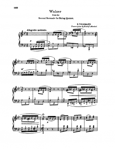 Volkmann - Serenade No. 2 - Waltz For Piano Solo (Altschul) - Score