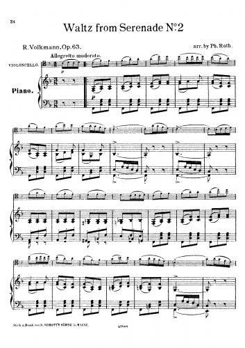 Volkmann - Serenade No. 2 - Waltz For Cello and Piano (Roth) - Cello and Piano score, Cello part