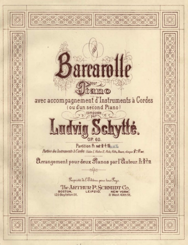 Schytte - Barcarolle for Piano and Strings, Op. 60 - Score