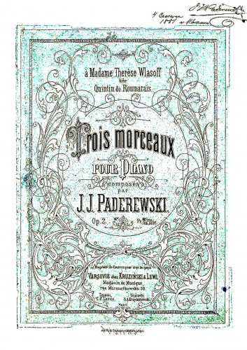 Paderewski - 3 Morceaux, Op. 2 - Score