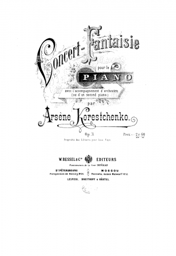 Koreshchenko - Concert Fantasy, Op. 3 - For 2 Pianos - Score