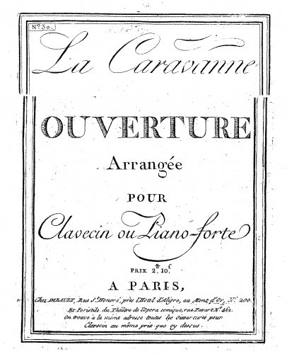 Grétry - La caravane du Caire - Overture For Harpsichord or Piano - Score