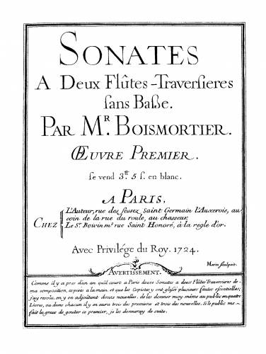 Boismortier - 6 Sonates a deux flutes-traversieres sans basse - Score