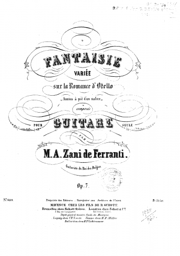 Ferranti - Fantaisie Variée sur la Romance d'Otello 'Assisa a pie d'un salice', Op. 7 - Score