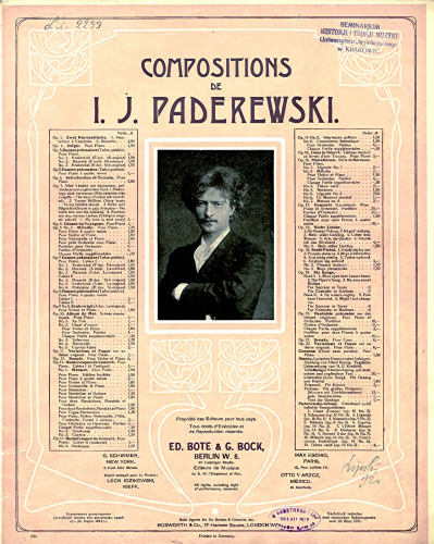Paderewski - 4 Mélodies, Op. 7 - Score