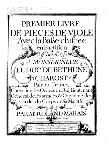 Marais - Pieces de Viole - 1er livre - Complete score (viola and continuo)