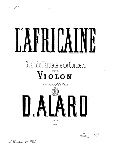 Alard - Grande fantaisie de concert sur 'L'Africaine' - Scores and Parts