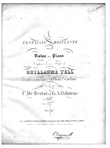 Bériot - Fantaisie brillante composée sur des motifs de 'Guillaume Tell' - Score and part