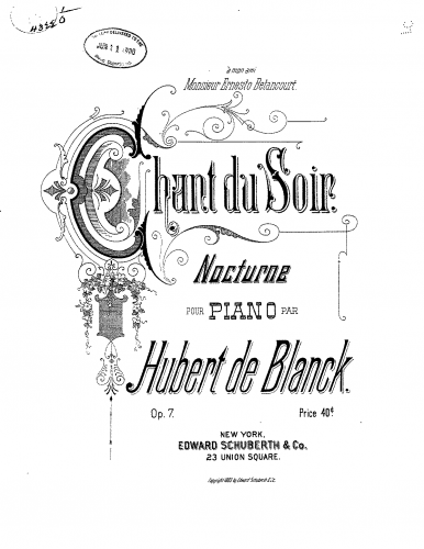 Blanck - Chant du Soir, Op. 7 - Score