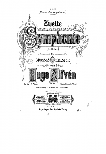 Alfvén - Symphony No. 2 in D major, Op. 11 - For Piano 4 Hands (Composer) - Score