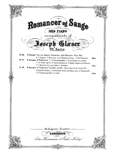 Glæser - 6 Sange af Kaalaund, Caralis og M. R. - Score