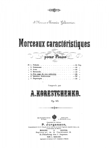 Koreshchenko - Morceaux caractéristiques