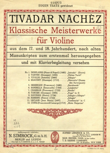Nachéz - Klassische Meisterwerke - Scores and Parts