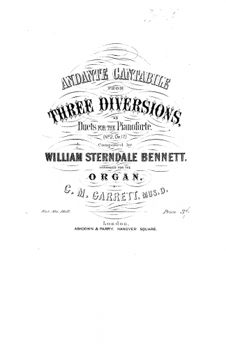 Bennett - Three Diversions - 2. Andante cantabile For Organ solo (Garrett) - Score