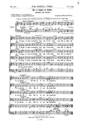 Foster - As it began to dawn - Vocal Score
