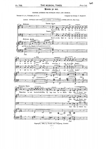 Bairstow - Know Ye Not - Vocal Score
