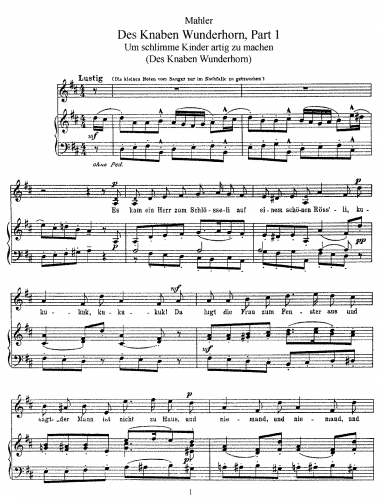 Mahler - Des Knaben Wunderhorn - Vocal Score ''Lieder und Gesänge aus der Jugendzeit'' collection (9 songs), 1892 - Score