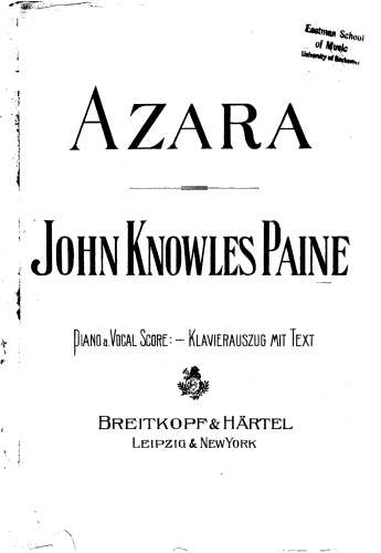 Paine - Azara - Vocal Score - English/German Vocal Score