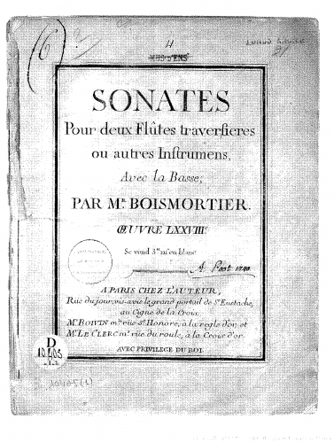 Boismortier - Sonates pour deux flûtes traversières... avec la basse