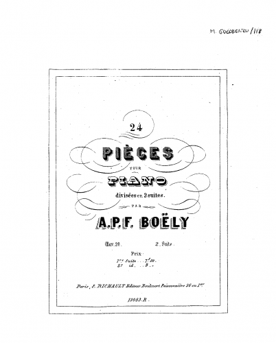 Boëly - 24 Pièces pour Piano, Op. 20 - Piano Score Selections - Nos.13-24