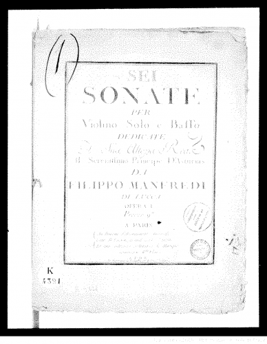 Manfredi - 6 Violin Sonatas, Op. 1 - Score