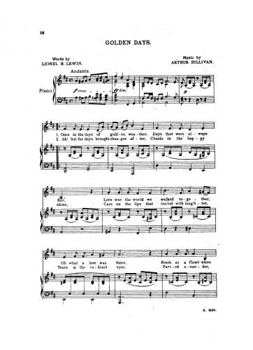 Sullivan - Golden Days - Piano score
