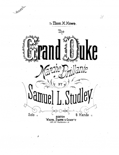 Studley - The Grand Duke - For Piano 4 Hands (composer?) - Score